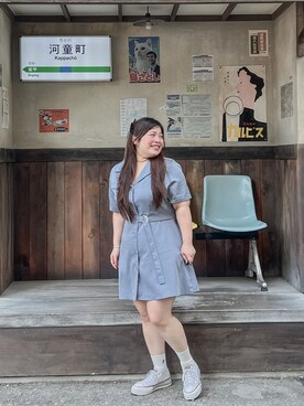 「PolyLuluのアイテム（ワンピース/ドレス、ブルー系）」を使った、Tracy Peiさん（レディース・160cm）の夏コーディネート