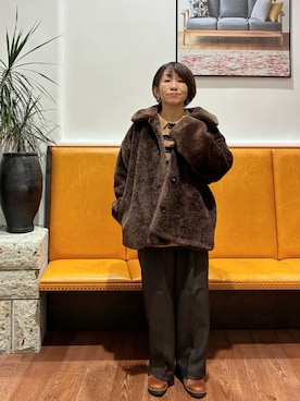 「URBAN RESEARCH DOORS（アーバンリサーチドアーズ）のコクーンシルエットボアコート（その他アウター）」を使った、YUKI KAWAIさん（レディース・152cm）の秋コーディネート
