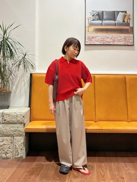 「URBAN RESEARCH DOORS（アーバンリサーチドアーズ）のFORK&SPOON　透かし編みニットポロ（ポロシャツ、オレンジ系）」を使った、YUKI KAWAIさん（レディース・152cm）の春コーディネート