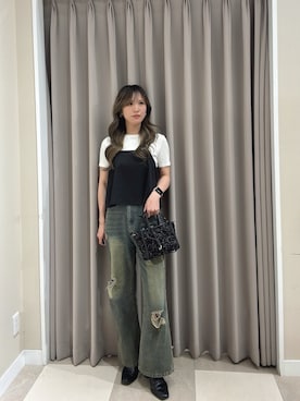 「ITEMS URBANRESEARCH（アイテムズ アーバンリサーチ）のインナー付きリネンライクセットアップ（ワンピース、ブラック系）」を使った、Rioriさん（レディース・166cm）の春コーディネート