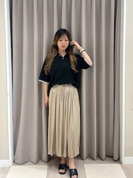 「ITEMS URBANRESEARCH（アイテムズ アーバンリサーチ）のU.S. POLO ASSN　カノコポロシャツ（ポロシャツ、ブラック系）」を使った、Rioriさん（レディース・166cm）の夏コーディネート
