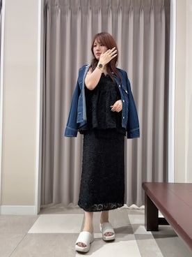 「ITEMS URBANRESEARCH（アイテムズ アーバンリサーチ）のフェザーフリンジキャミソール×スカートセット（セットアップ）」を使った、Rioriさん（レディース・167cm）の夏コーディネート