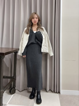 「アイテム（ノーカラージャケット）」を使った、Rioriさん（レディース・166cm）の秋コーディネート