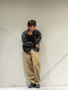 「Toironier（トワロニエ）のToironier/トワロニエ/Artificial Leather Work（ブルゾン、ブラック系）」を使った、naokikuma0322さん（メンズ・168cm）の春コーディネート