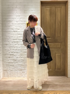 「チュールスカート」｜「アイテム（テーラードジャケット）」を使った、haraponさん（レディース・163cm）の冬コーディネート