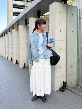 「24SS春の新作」｜「アイテム（デニムジャケット）」を使った、haraponさん（レディース・163cm）の冬コーディネート