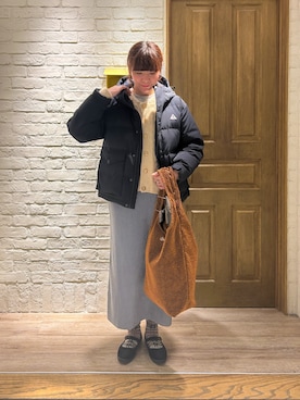 「ケーブルニット」｜「アイテム（ダウンジャケット/コート）」を使った、haraponさん（レディース・163cm）の冬コーディネート