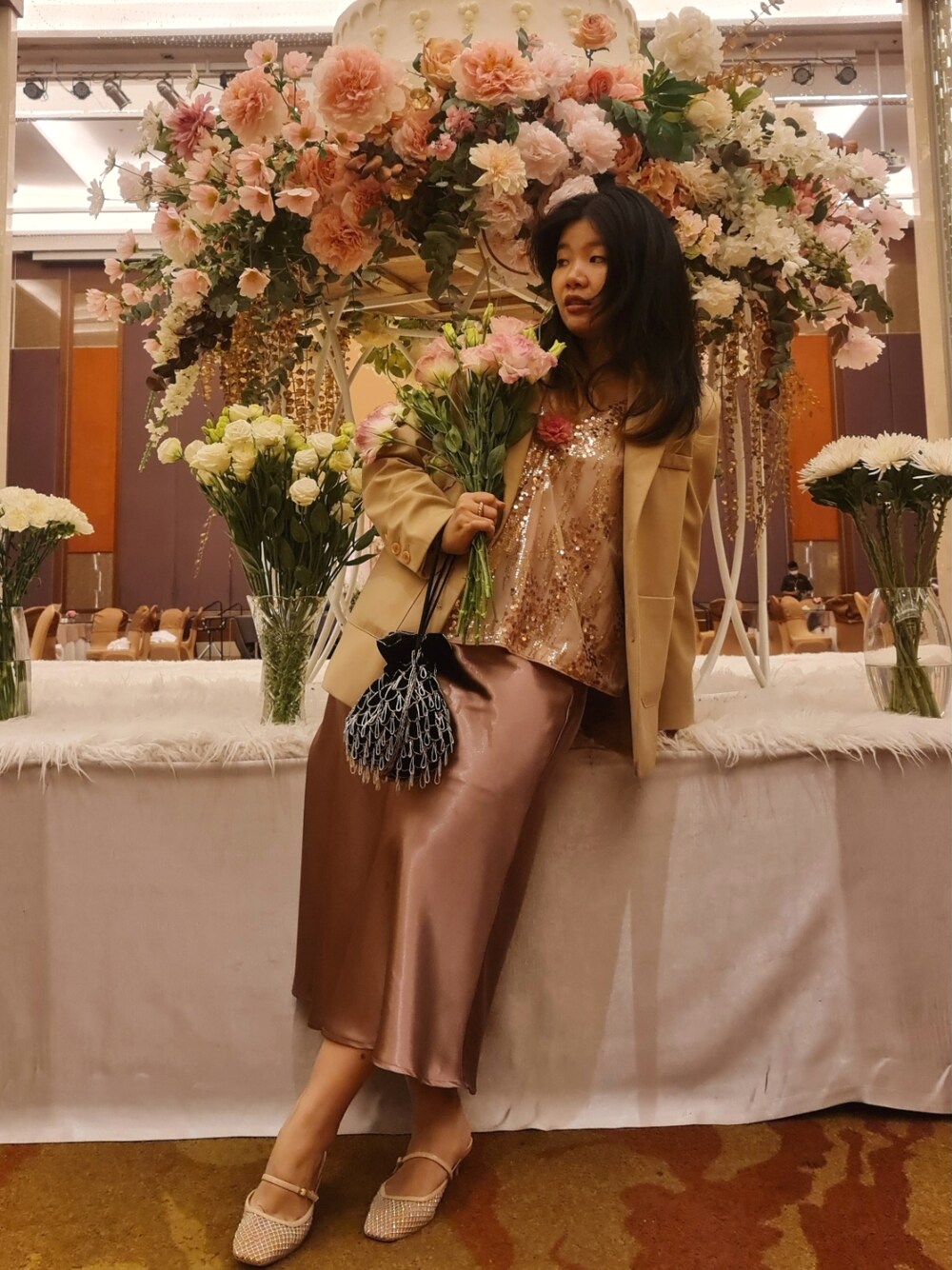 「girl、VINTAGE、90's、SlipDress」｜「LYNのアイテム（スリッポン、ベージュ系）」を使った、raaploiiさん（レディース・158cm）の冬コーディネートの1枚目の写真