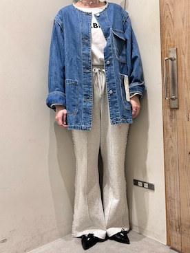 「CIAOPANIC TYPY（チャオパニックティピー）のフリンジ微フレアスウェットパンツ（その他パンツ）」を使った、すいさん（レディース・160cm）の春コーディネート