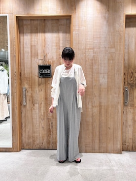 「リネンシャツ」｜「アイテム（オールインワン・サロペット）」を使った、すいさん（レディース・160cm）の夏コーディネート