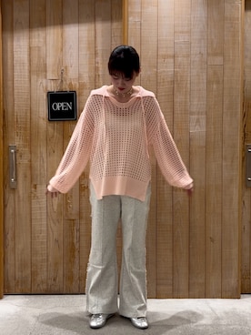 「CIAOPANIC TYPY（チャオパニックティピー）のフリンジ微フレアスウェットパンツ（その他パンツ）」を使った、すいさん（レディース・160cm）の春コーディネート