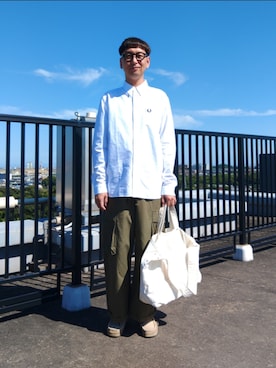 「かぐれ（カグレ）のコットンキャンバスツールバッグ（トートバッグ）」を使った、tenteco02さん（メンズ・176cm）の秋コーディネート