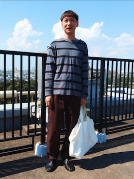 「MHL.（エムエイチエル）の＜MHL.＞ WIDE STRIPE/カットソー（Tシャツ/カットソー）」を使った、tenteco02さん（メンズ・176cm）の夏コーディネート