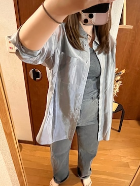 「TODAYFUL（トゥデイフル）のChambray Silky Shirts（シャツ/ブラウス、グレー系）」を使った、g.さん（レディース・162cm）の春コーディネート