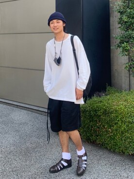 「PUBLIC TOKYO（パブリックトウキョウ）のアイテム（スウェットパンツ）」を使った、ptmaegaitoさん（メンズ・180cm）の夏コーディネート