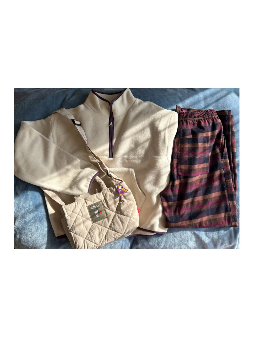 「outfit、coen、discus、ROOTOTE、時間差投稿」｜「DISCUSの2023AW DISCUS/ディスカス 配色パイピング フリース プルオーバー ハーフジップ（スウェット、ホワイト系）」を使った、ねあ／Neaさん（レディース・158cm）の冬コーディネートの1枚目の写真