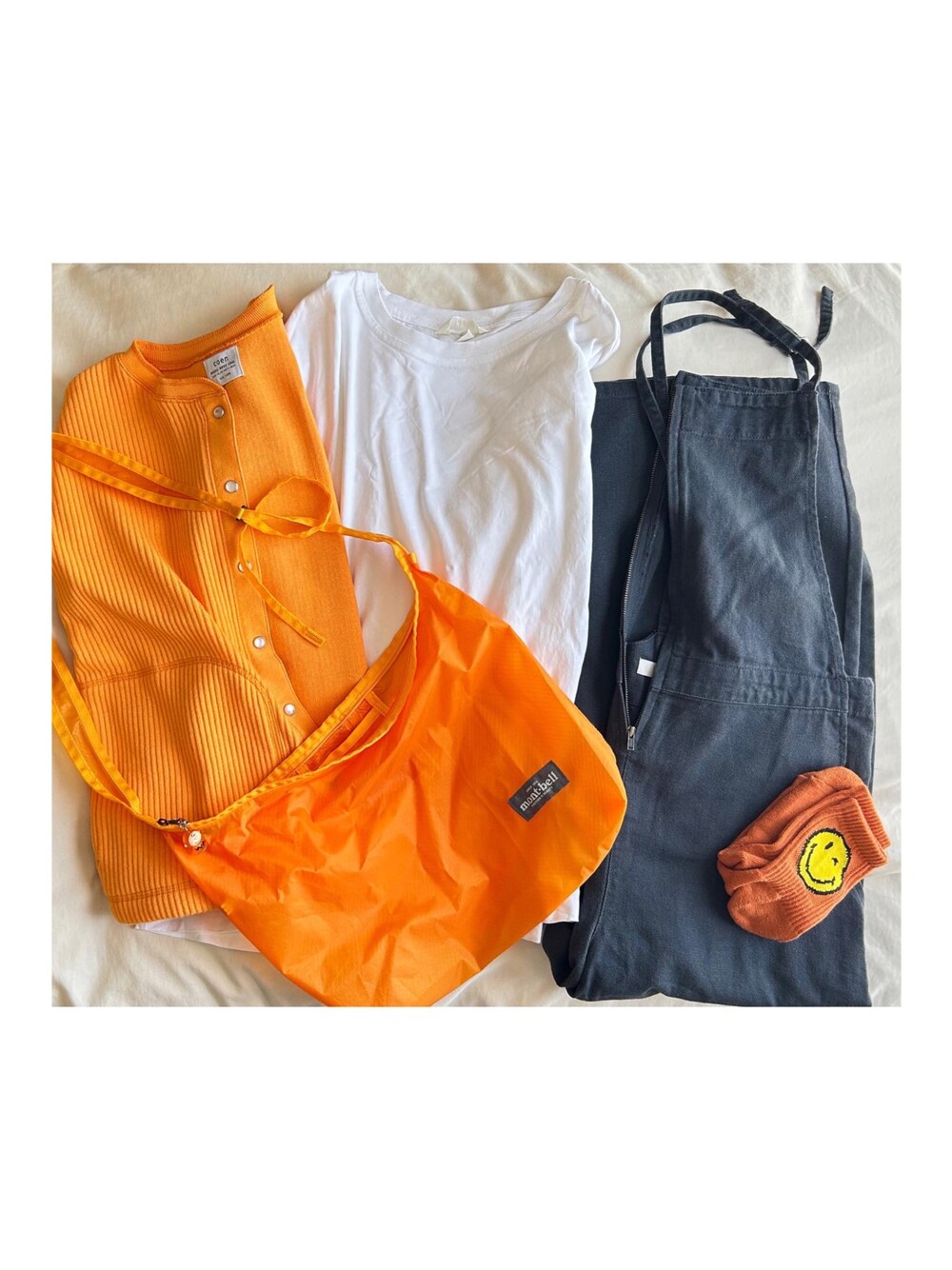 「ootd、outfit、fashion、今日のコーデ、coen、Samansa Mos2 blue、H&M」｜「coenのハリヌキワイドリブクルーネックカーディガン（カーディガン/ボレロ、オレンジ系）」を使った、ねあ／Neaさん（レディース・158cm）の春コーディネートの1枚目の写真