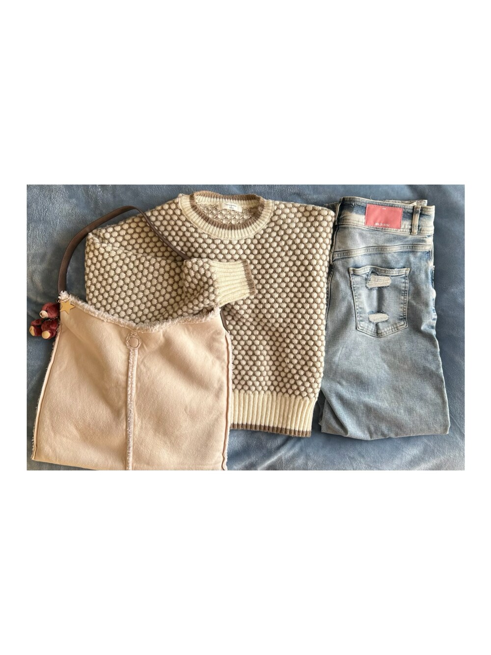 「outfit、Samansa Mos2 blue、ZARA、メンズライク」｜「Samansa Mos2 blueのドットニットプルオーバー（ニット/セーター、ブラウン系）」を使った、ねあ／Neaさん（レディース・158cm）の冬コーディネートの1枚目の写真