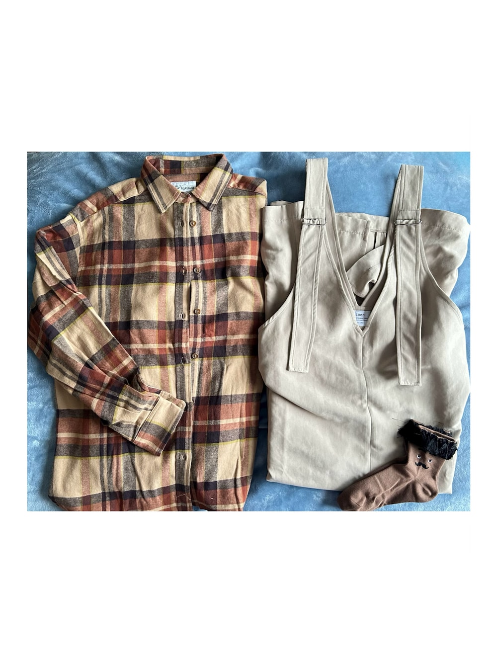 「outfit、coen、ROOTOTE、時間差投稿」｜「coenのTHE ALASKAN(アラスカン）別注ボリュームスリーブネルシャツ（シャツ/ブラウス、ブラウン系）」を使った、ねあ／Neaさん（レディース・158cm）の冬コーディネートの1枚目の写真