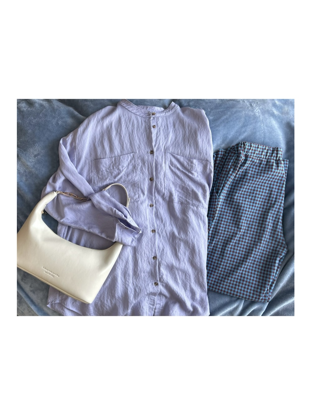 「ootd、outfit、Samansa Mos2 blue、niko and ...、ニコアンド、ロペピクニック、ROPEPICNIC、春カラー」｜「Samansa Mos2 blueのバンドカラーシャツ（シャツ/ブラウス、パープル系）」を使った、ねあ／Neaさん（レディース・158cm）の春コーディネートの1枚目の写真