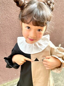 「nino（ニノ）のワンピース　ピエロ衿バイカラー（ワンピース、ベージュ系）」を使った、LaLaLa.....✧︎*。さん（キッズ・120cm）の夏コーディネート