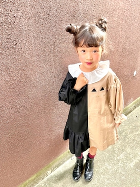 「nino（ニノ）のワンピース　ピエロ衿バイカラー（ワンピース、ベージュ系）」を使った、LaLaLa.....✧︎*。さん（キッズ・120cm）の夏コーディネート