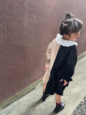 「nino（ニノ）のワンピース　ピエロ衿バイカラー（ワンピース、ベージュ系）」を使った、LaLaLa.....✧︎*。さん（キッズ・120cm）の夏コーディネート