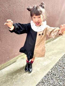 「nino（ニノ）のワンピース　ピエロ衿バイカラー（ワンピース、ベージュ系）」を使った、LaLaLa.....✧︎*。さん（キッズ・120cm）の夏コーディネート