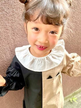 「nino（ニノ）のワンピース　ピエロ衿バイカラー（ワンピース、ベージュ系）」を使った、LaLaLa.....✧︎*。さん（キッズ・120cm）の夏コーディネート