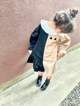 「nino（ニノ）のワンピース　ピエロ衿バイカラー（ワンピース、ベージュ系）」を使った、LaLaLa.....✧︎*。さん（キッズ・120cm）の夏コーディネート