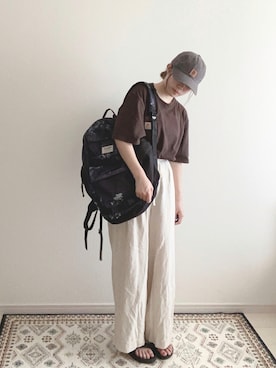 「Carhartt（カーハート）のカーハート ストラップバックキャップ ODESSA  CHARHARTT（キャップ）」を使った、minoさん（レディース・159cm）の夏コーディネート