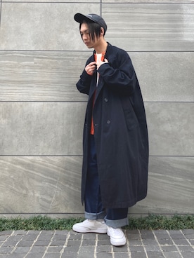 「Lee」｜「アイテム（トレンチコート）」を使った、 松波 侑亮さん（メンズ・164cm）の冬コーディネート