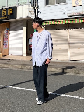 「フレアデニム」｜ 松波 侑亮さん（メンズ・164cm）の夏コーディネート