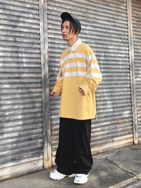 「MASONPRINCE（メイソンプリンス）の1タックワイドシルエットスラックス SK2050 【MASONPRINCE】（スラックス）」を使った、 松波 侑亮さん（メンズ・164cm）の冬コーディネート