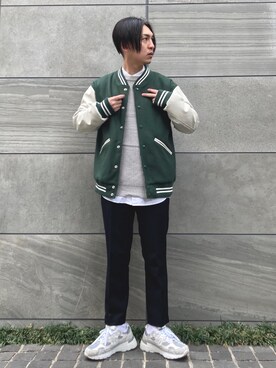 「SonnyLabel」｜「アイテム（スタジャン）」を使った、 松波 侑亮さん（メンズ・164cm）の冬コーディネート