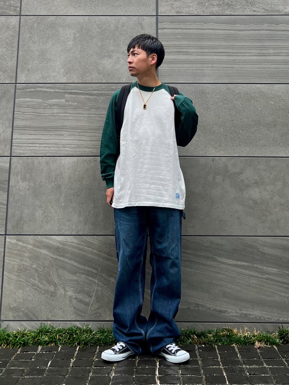 「ポリス、POLICE、Lee、lee、leejapan」｜「POLICEの【POLICE】ポリス TALLY メンズ ネックレス（ネックレス、ブラック系）」を使った、 松波 侑亮さん（メンズ・164cm）の秋コーディネートの1枚目の写真