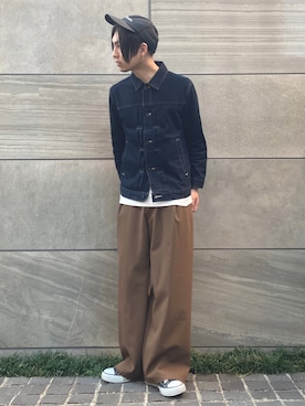 「MASONPRINCE（メイソンプリンス）の1タックワイドシルエットスラックス SK2050 【MASONPRINCE】（スラックス）」を使った、 松波 侑亮さん（メンズ・164cm）の冬コーディネート