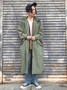 「Uiscel（ユイセル）のアイテム（モッズコート）」を使った、 松波 侑亮さん（メンズ・164cm）の冬コーディネート