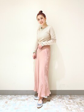 「LOWRYS FARM（ローリーズファーム）のカンドウフィットバレエ　260832（バレエシューズ）」を使った、momomiさん（レディース・161cm）の春コーディネート