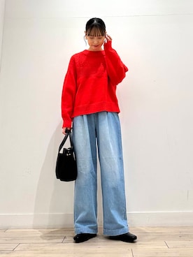 「冬の差し色コーデ」｜「アイテム（ローファー）」を使った、amiさん（レディース・160cm）の冬コーディネート