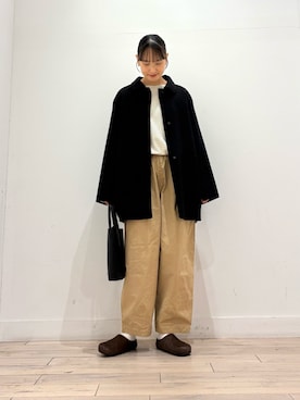 「かぐれ（カグレ）のナローボーダーロングカットソー（Tシャツ/カットソー、ホワイト系）」を使った、amiさん（レディース・160cm）の秋コーディネート