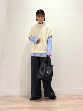 「かぐれ（カグレ）のコットンストライプレギュラーシャツ（シャツ/ブラウス）」を使った、amiさん（レディース・160cm）の秋コーディネート