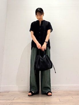 「URBAN RESEARCH DOORS（アーバンリサーチドアーズ）のコットンレース切替ブラウス（シャツ/ブラウス、ブラック系）」を使った、amiさん（レディース・160cm）の夏コーディネート