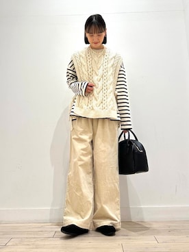 「かぐれ（カグレ）のボーダーワイドカットソー（Tシャツ/カットソー）」を使った、amiさん（レディース・160cm）の冬コーディネート