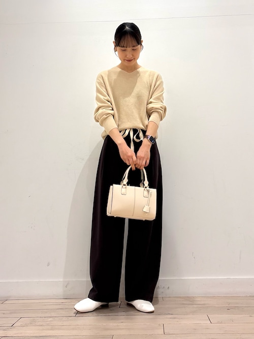 MARA HOFFMAN アイボリー Vネックセーター　インポート セール】コットン畦Vネックニット｜春服/カラーニット/オフィス