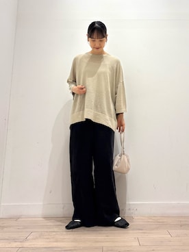 「かぐれ（カグレ）のリネン半袖クルーネックニット（ニット/セーター、ベージュ系）」を使った、amiさん（レディース・160cm）の夏コーディネート