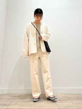 「キルトジャケット」｜「アイテム（ノーカラージャケット）」を使った、amiさん（レディース・160cm）の冬コーディネート