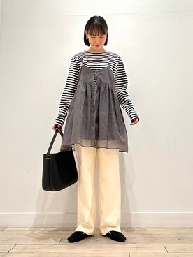 「RODE SKO（ロデスコ）のワンハンドル3WAYバッグ（ハンドバッグ）」を使った、amiさん（レディース・160cm）の夏コーディネート