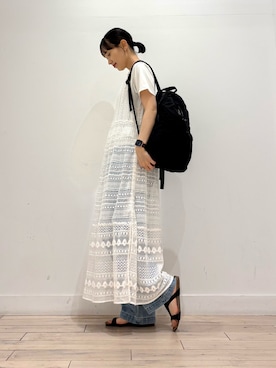 「URBAN RESEARCH DOORS（アーバンリサーチドアーズ）の総レースノースリーブワンピース（ワンピース、ホワイト系）」を使った、amiさん（レディース・160cm）の夏コーディネート