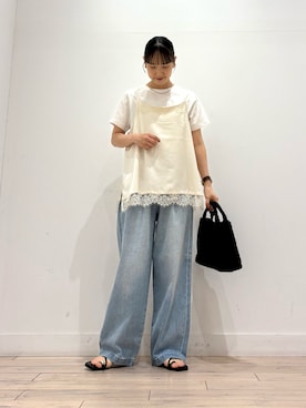 「URBAN RESEARCH Sonny Label（アーバンリサーチサニーレーベル）のレースキャミソール×Tシャツ SET（Tシャツ/カットソー、ホワイト系）」を使った、amiさん（レディース・160cm）の夏コーディネート